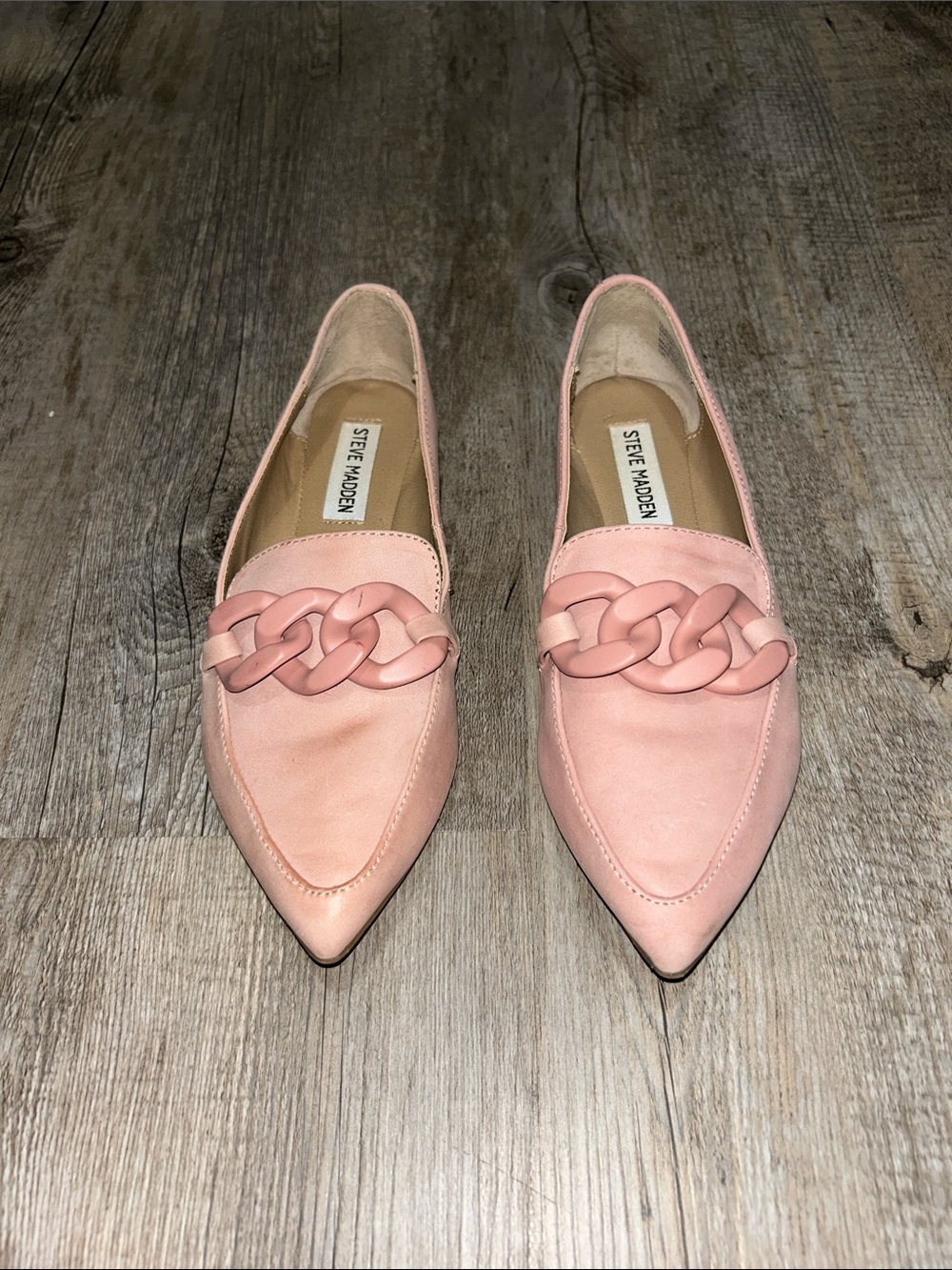 Steve Madden Blush Pink Chain-Link Pointed Toe Flats